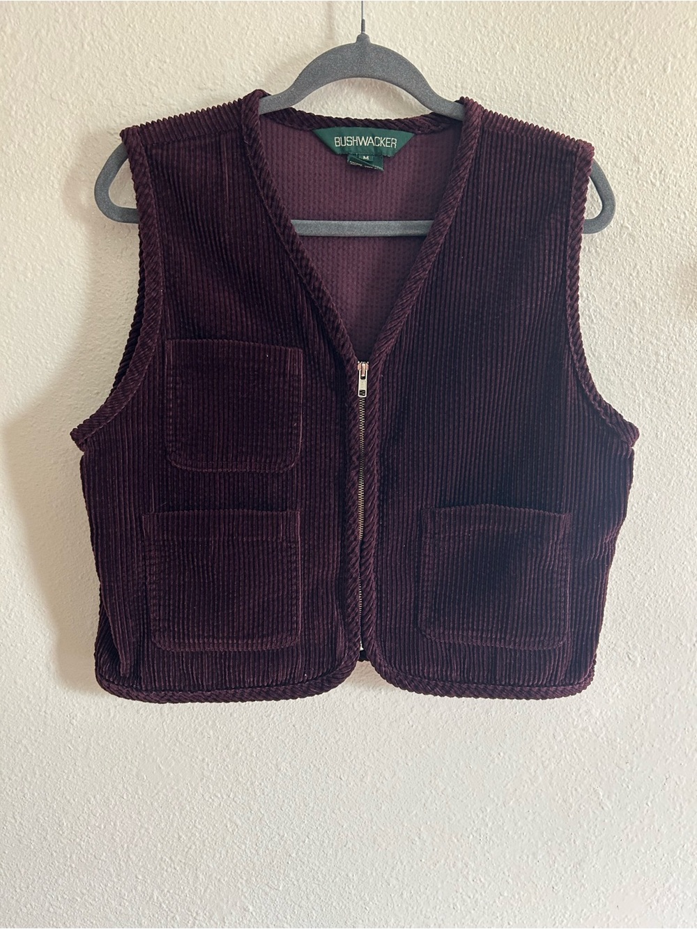 Vintage Bushwacker Corduroy Dark Plum Zip Up Vest Womens Size M